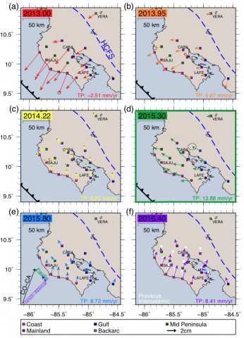 6 panel postseismic surface deformation